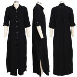 Solid Long Sleeve Button Maxi Shirt Dress SMR-9620