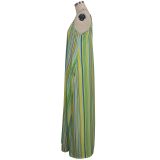 Colorful Stripe Loose Maxi Slip Dress Without Headscarf SMR-9308