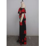 Floral Print Slash Neck Slim Maxi Dress SMR-9274