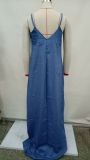Plus Size Spaghetti Strap Loose Denim Maxi Dress SMR-8908
