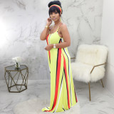 Colorful Stripe Spaghetti Strap Loose Maxi Dress SMR-9624