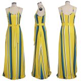 Colorful Stripe Sashes Loose Long Slip Dress SMR-9304