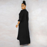 Solid Long Sleeve Button Maxi Shirt Dress SMR-9620