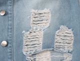 Casual Ripped Hole Button Long Denim Coats SMR-9625