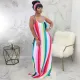 Colorful Stripe Spaghetti Strap Loose Maxi Dress SMR-9624