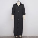 Solid Turndown Collar Buttons Long Shirt Dress SMR-9387