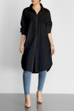 Plus Size Solid Long Sleeve Long Style Shirt Tops SMR-8797