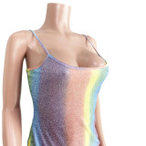 Multicolor Glitter Nightclub Suspender Dress Two Ways To Wear ASL-6277