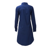 Plus Size Solid Long Sleeve Long Style Shirt Tops SMR-8797