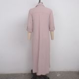 Solid Turndown Collar Buttons Long Shirt Dress SMR-9387