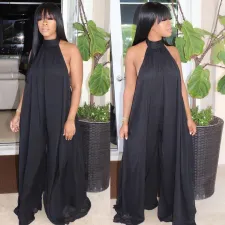 Plus Size Mesh Halter Backless Loose Jumpsuits FNN-8510