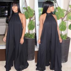Plus Size Mesh Halter Backless Loose Jumpsuits FNN-8510