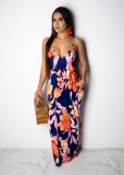 Sexy Printed Sleeveless V Neck Maxi Slip Dress SMR-9243