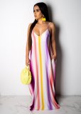 Sexy Printed Sleeveless V Neck Maxi Slip Dress SMR-9243