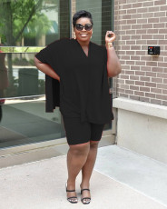 Fashion Solid Color Plus Size 5XL Split Top Shorts Suits MAE-2047