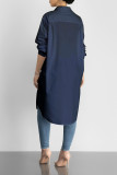 Plus Size Solid Long Sleeve Long Style Shirt Tops SMR-8797
