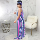 Colorful Stripe Spaghetti Strap Loose Maxi Dress SMR-9624