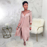 Solid Turndown Collar Buttons Long Shirt Dress SMR-9387