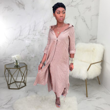 Solid Turndown Collar Buttons Long Shirt Dress SMR-9387