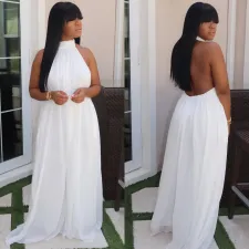 Plus Size Mesh Halter Backless Loose Jumpsuits FNN-8510