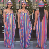 Colorful Stripe Loose Maxi Slip Dress Without Headscarf SMR-9308
