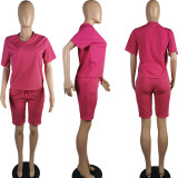 Casual Solid V Neck Two Piece Shorts Set TK-6065