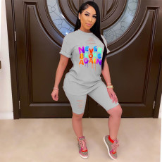 Plus Size Color Letter Printing Casual Two Piece Set MDF-5130