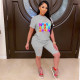 Plus Size Color Letter Printing Casual Two Piece Set MDF-5130