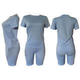 Solid O Neck T Shirt And Shorts Two Piece Sets XMY-9171