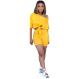 Solid Off Shoulder Two Piece Shorts Set XMY-9163