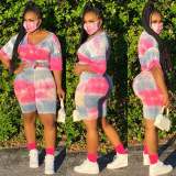 Plus Size 5XL Tie Dye T Shirt Shorts 2 Piece Sets Without Mask XMY-9237