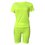 Solid O Neck T Shirt And Shorts Two Piece Sets XMY-9171