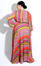 Plus Size 6XL Floral Print V Neck Bohemia Maxi Dress XMY-9026