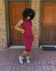 Solid Sleeveless Bodycon Midi Dress BGN-086