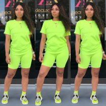 Solid O Neck T Shirt And Shorts Two Piece Sets XMY-9171