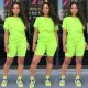 Solid O Neck T Shirt And Shorts Two Piece Sets XMY-9171