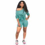 Solid Off Shoulder Two Piece Shorts Set XMY-9163