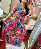 Plus Size 5XL Printed V Neck Bohemia Maxi Dress XMY-9025