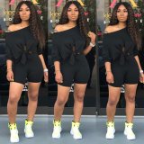 Solid Off Shoulder Two Piece Shorts Set XMY-9163