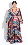 Plus Size 6XL Floral Print V Neck Bohemia Maxi Dress XMY-9026