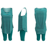 Plus Size 5XL Striped Tank Top Knee Length Pants Set XMY-9244