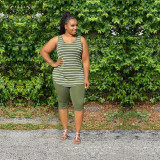 Plus Size 5XL Striped Tank Top Knee Length Pants Set XMY-9244