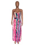Colorful Striped Sashes Loose Maxi Slip Dress XMY-9034