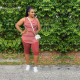 Plus Size 5XL Striped Tank Top Knee Length Pants Set XMY-9244
