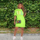 Letter Print O Neck Short Sleeve T Shirt Dress XMY-9246