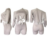 Solid Off Shoulder Two Piece Shorts Set XMY-9163