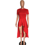 Plus Size Solid Ruffled Irregular High Low Long Dress XMY-9033