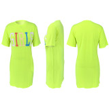Letter Print O Neck Short Sleeve T Shirt Dress XMY-9246