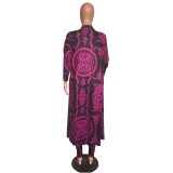 Plus Size Printed Long Cloak+Pants Two Piece Suits XMY-9041