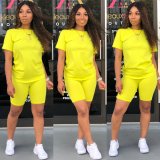 Solid O Neck T Shirt And Shorts Two Piece Sets XMY-9171